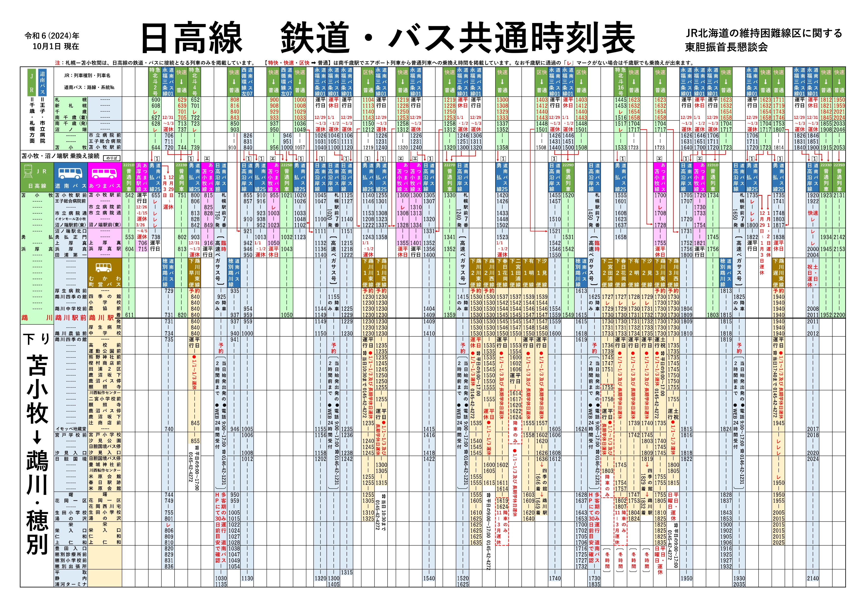 共通時刻表(下り)